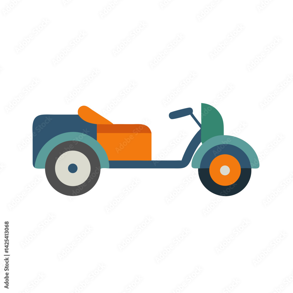 Flat Vector Illustration of a Tricycle on Black Background Flat Vector Illustration of a Tricycle on Black Background