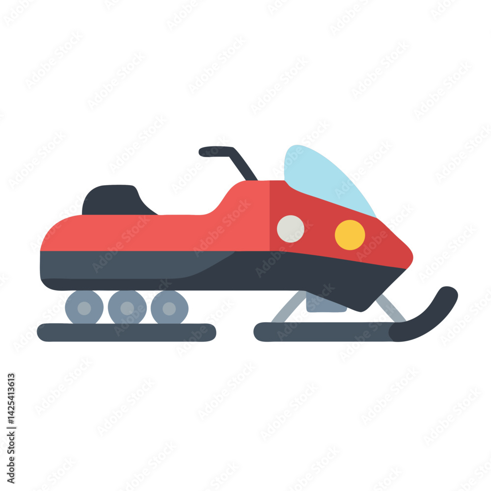 Red cartoon snowmobile on a black background, simple illustration Red cartoon snowmobile on a black background, simple illustration