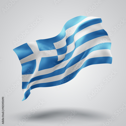 Greece, vector 3d flag with waves on a white background