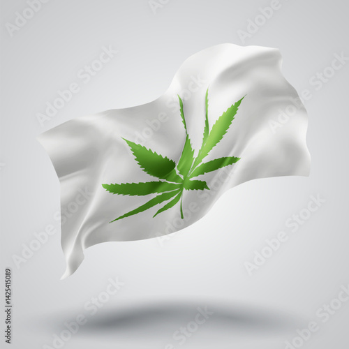 Сannabis, vector 3d flag with waves on a white background