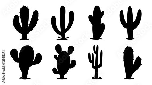set of cactus silhouette vector on white background