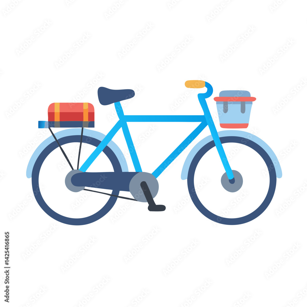 Fototapeta premium Blue Bicycle with Basket and Rack on Black