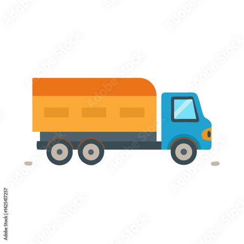 Flat Design Orange and Blue Truck on Black