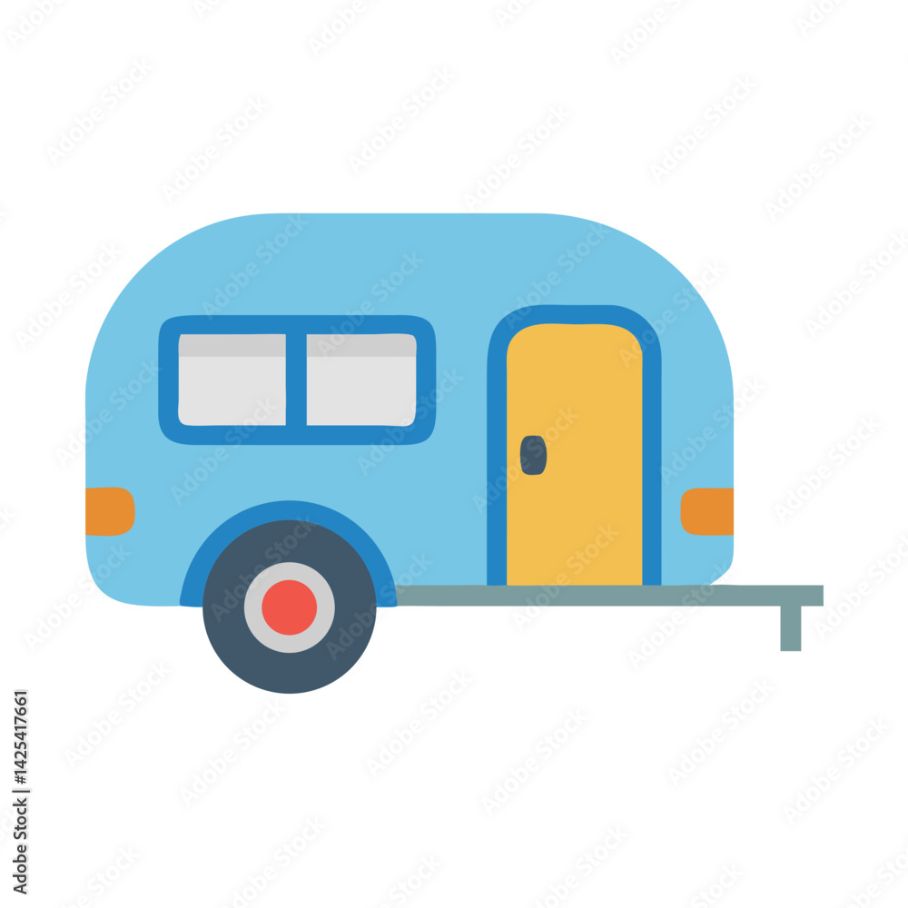 Simple Blue Camper Trailer Illustration on Black Background Simple Blue Camper Trailer Illustration on Black Background