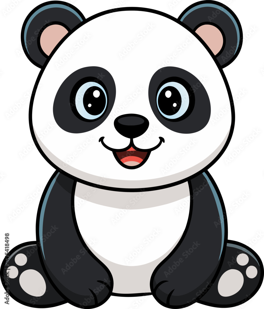 Obraz premium Cute Cartoon Panda Sitting with Happy Expression
