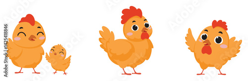 Set of cute chicken cartoon characters