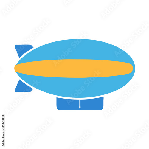 Blue and yellow airship illustration on black background