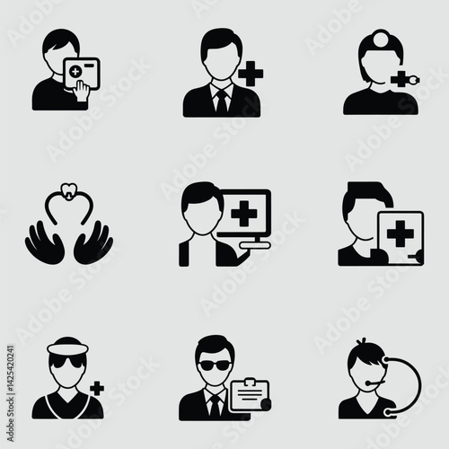 Medical And Professional Services Solid Glyph Vector Icon Set Representing Healthcare Workers And Providers For Various Healthcare Fields