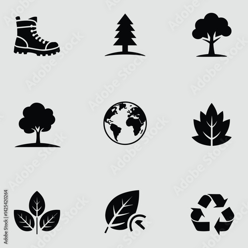 Ecology And Nature Conservation Vector Icon Set For Eco Friendly Initiatives And Environmental Protection Awareness