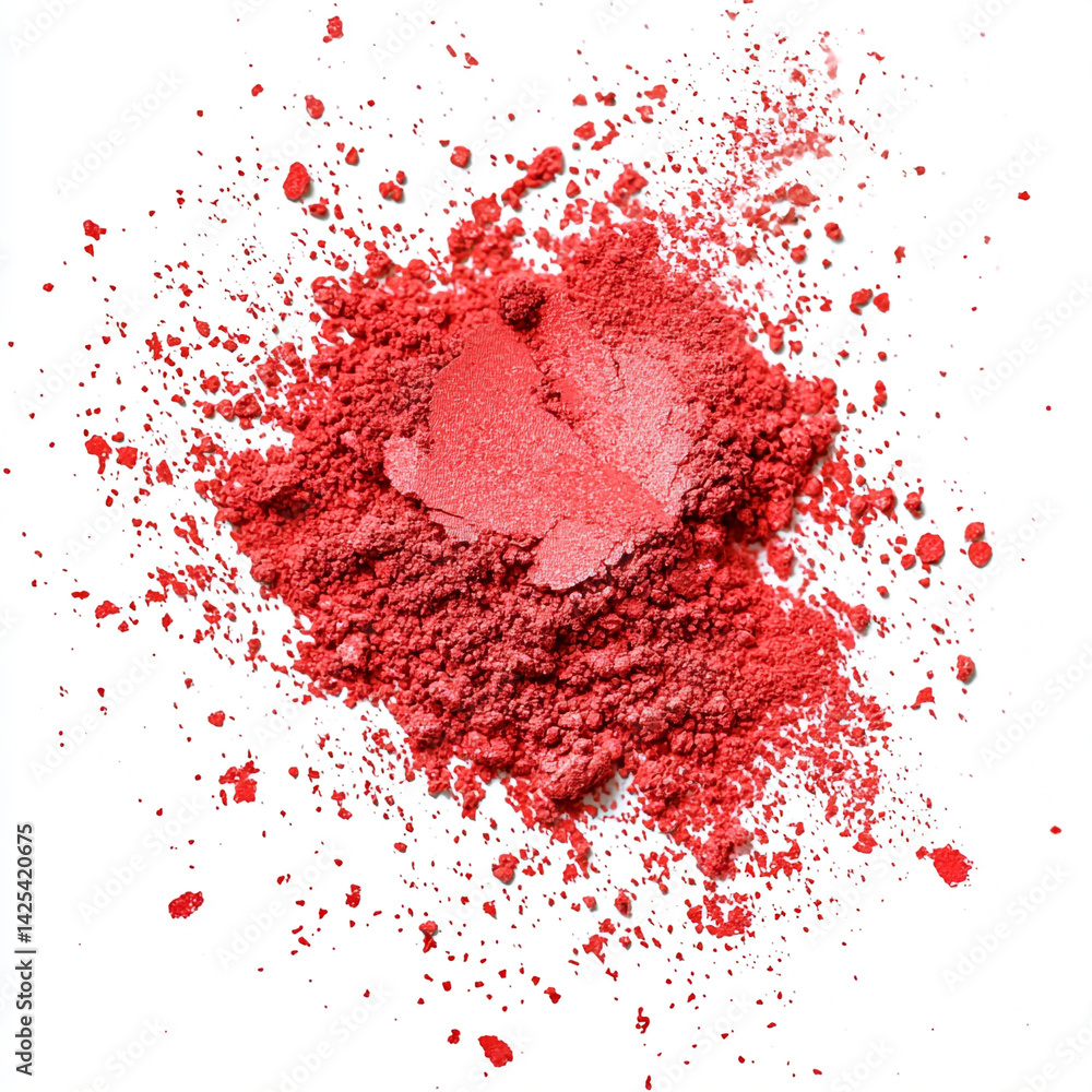 Bright red blush powder explosion, isolated on white background Bright red blush powder explosion, isolated on white background