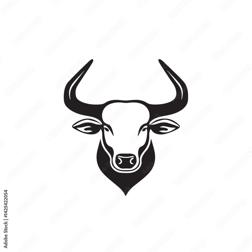 Buffalo head silhouette vector illustration, minimalist and strong in style, featuring curved horns and a distinctive head shape, Buffalo head silhouette vector illustration, minimalist and strong in style, featuring curved horns and a distinctive head shape,