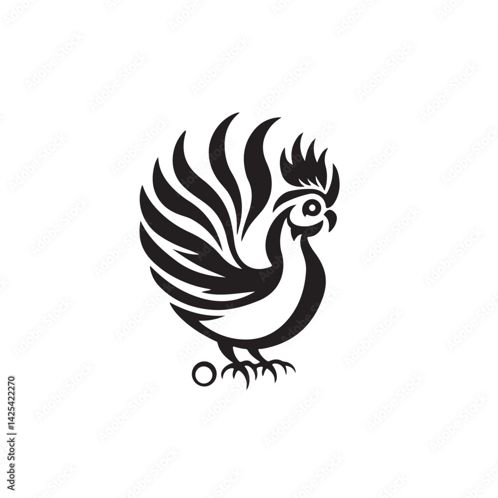 Chicken silhouette, featuring the typical chicken shape with comb and tail, suitable for logo designs, farm icons, stickers, and farm animal themed graphic elements. Chicken silhouette, featuring the typical chicken shape with comb and tail, suitable for logo designs, farm icons, stickers, and farm animal themed graphic elements.