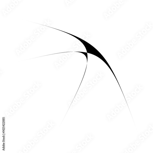 A minimalist abstract design featuring a sleek black curve against a white background, suggesting motion and elegance.
