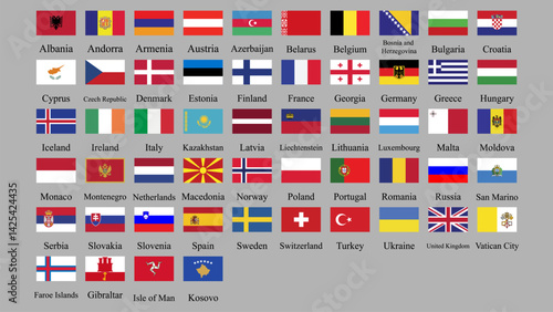 All europe flags continent Vector illustration template