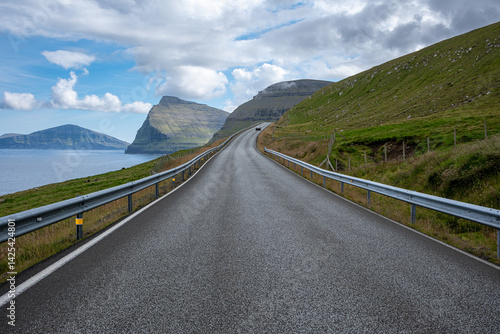 Roadtrip in Faroe Islands. Viðareiði viewpoint is a scenic spoy in Vidoy island, the northest island. 
