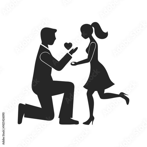 silhouette of a couple, proposing 