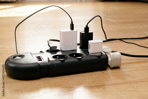 Fotografi Overloaded power adaptor multiple socket