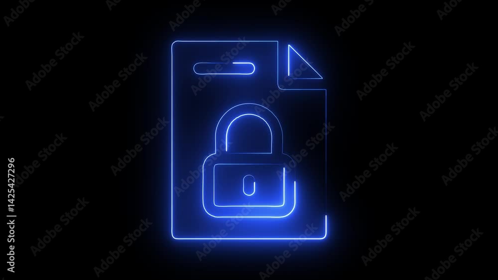 Glowing neon data-protection icon isolated on black background. HD Video motion graphic animation icon Glowing neon data-protection icon isolated on black background. HD Video motion graphic animation icon