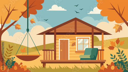 A cozy porch swing hangs from the eaves of a quaint cottage its occupants serenaded by the gentle chirping of birds and the rustle of leaves in the.