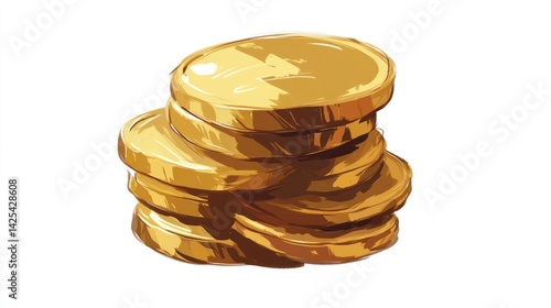Stack of golden coins, financial wealth, isolated, digital illustration