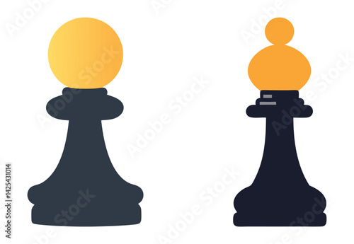 Two Chess Pawns Illustration on White Background