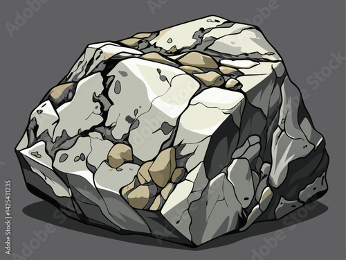 A professional vector of a rough granite stone with natural surface pattern, placed on a solid dark grey background
