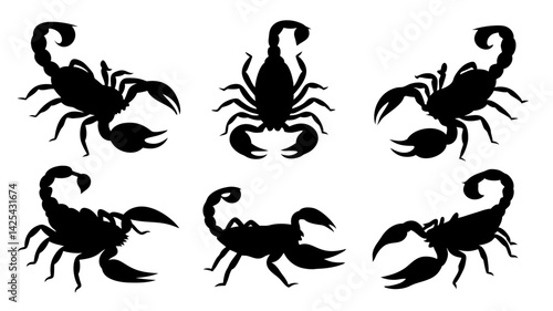set of scorpion silhouette vector on white background