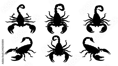 set of scorpion silhouette vector on white background