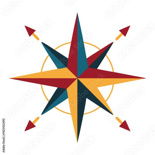 Colorful Nautical Compass Rose Illustration on White Background