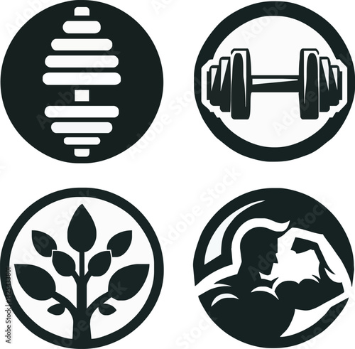 A vector illustration shows a set of fitness icons for the web, featuring a thumbs-up sign as a symbol of ok and healthy activity