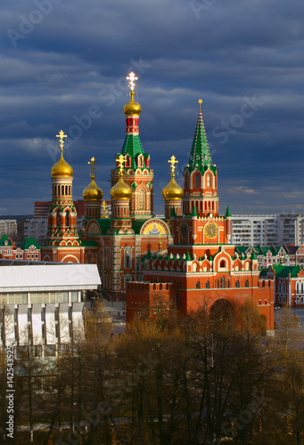 Canvas Print Top view on the Spasskaya Tower copy from the Moscow Kremlin and Cathedral of the Annunciation of the Holy Virgin Mary