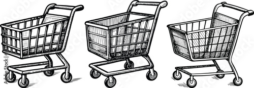 Empty Shopping Carts Grocery Store Retail Shopping Black and White Image