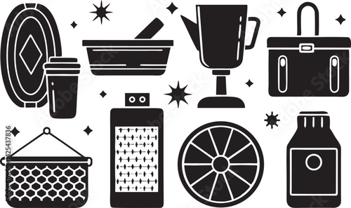 Retro Icon Set of Daily Objects