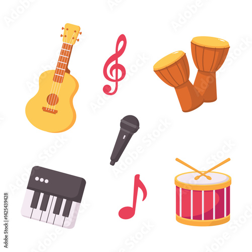 World Music Day Flat Icon Pack – Cute Musical Instruments Vector Set for Kids and Celebration Designs