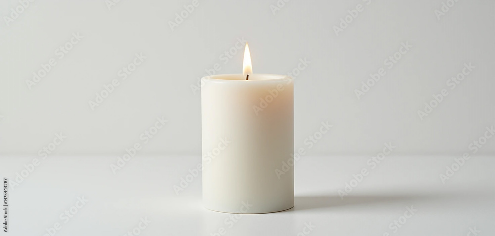 Lit White Pillar Candle Spa Relaxation Home Decor Calm Serenity Light Lit White Pillar Candle Spa Relaxation Home Decor Calm Serenity Light