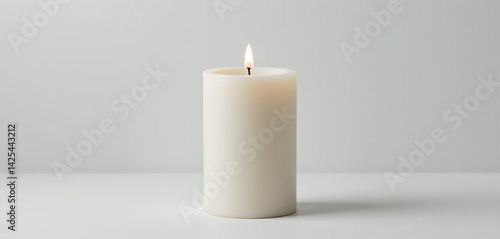 Wallpaper Mural Lit Candle  White Pillar Candle  Home Decor  Relaxation  Serenity  Light  Flame  Hygge  Pe Torontodigital.ca