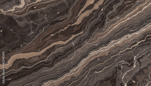 Abstract brown and beige marble texture with wavy patterns.