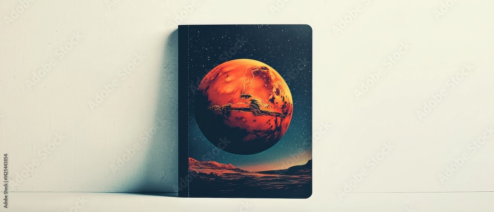 National Space Day A notebook featuring a vibrant illustration of Mars against a starry background.