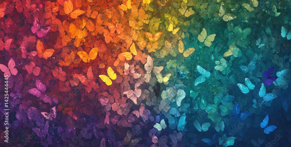 Naklejka premium Colorful butterflies are flying in a rainbow of colors