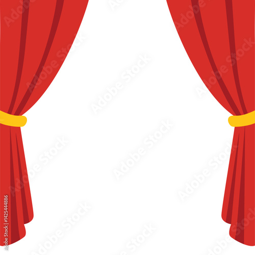 Bright red curtains tied back on both sides, creating a theatrical frame. Classic stage or performance design with a simple and clean layout.