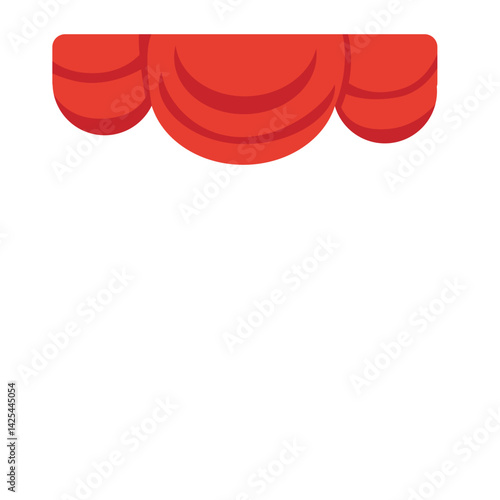 A simple red curtain valance with scalloped edges, mounted on a horizontal. Ideal for stage top decor or theater-themed illustrations.