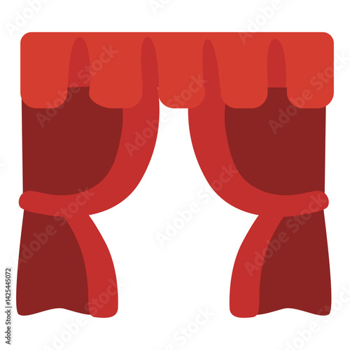 Bright red curtains tied back on both sides, creating a theatrical frame. Classic stage or performance design with a simple and clean layout.