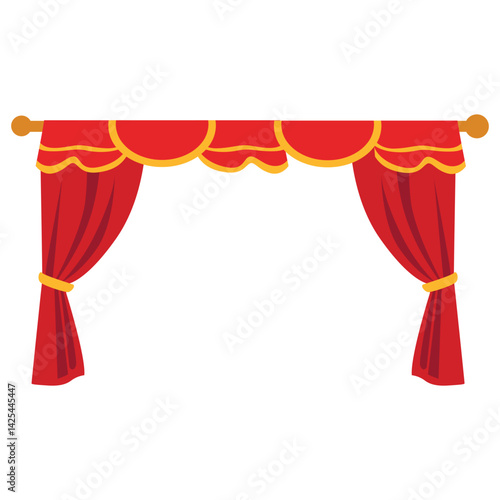 Bright red curtains tied back on both sides, creating a theatrical frame. Classic stage or performance design with a simple and clean layout.