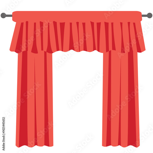 Bright red curtains tied back on both sides, creating a theatrical frame. Classic stage or performance design with a simple and clean layout.