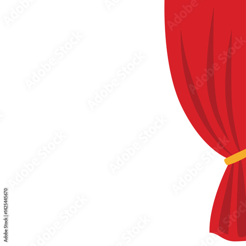 Classic red stage curtain tied on the left side with a yellow band. Features a scalloped valance top, perfect for performance or theater themes.