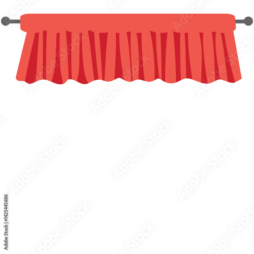 A simple red curtain valance with scalloped edges, mounted on a horizontal. Ideal for stage top decor or theater-themed illustrations.