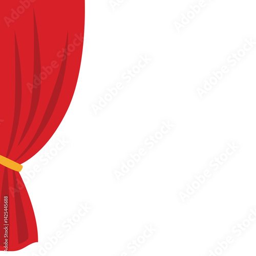 Classic red stage curtain tied on the left side with a yellow band. Features a scalloped valance top, perfect for performance or theater themes.