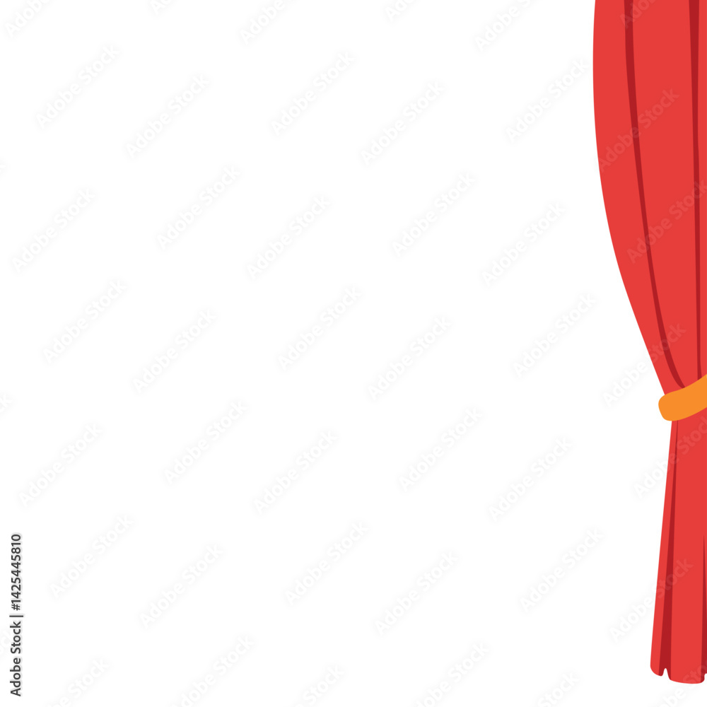 Obraz premium Classic red stage curtain tied on the left side with a yellow band. Features a scalloped valance top, perfect for performance or theater themes.