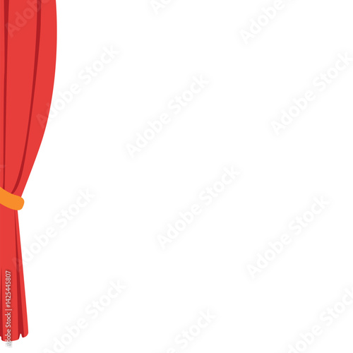 Classic red stage curtain tied on the left side with a yellow band. Features a scalloped valance top, perfect for performance or theater themes.