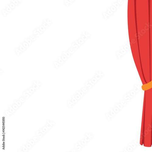 Classic red stage curtain tied on the left side with a yellow band. Features a scalloped valance top, perfect for performance or theater themes.